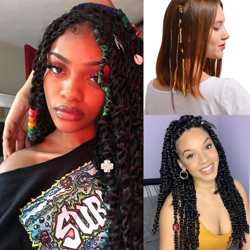 32PCS Hair Accessory Set with 12 Acrylic Hair Cuffs, 20 Colorful Dreadlock Jewels, and Yarn Hair Threads (multicolor) Beauty & Personal Care N\A