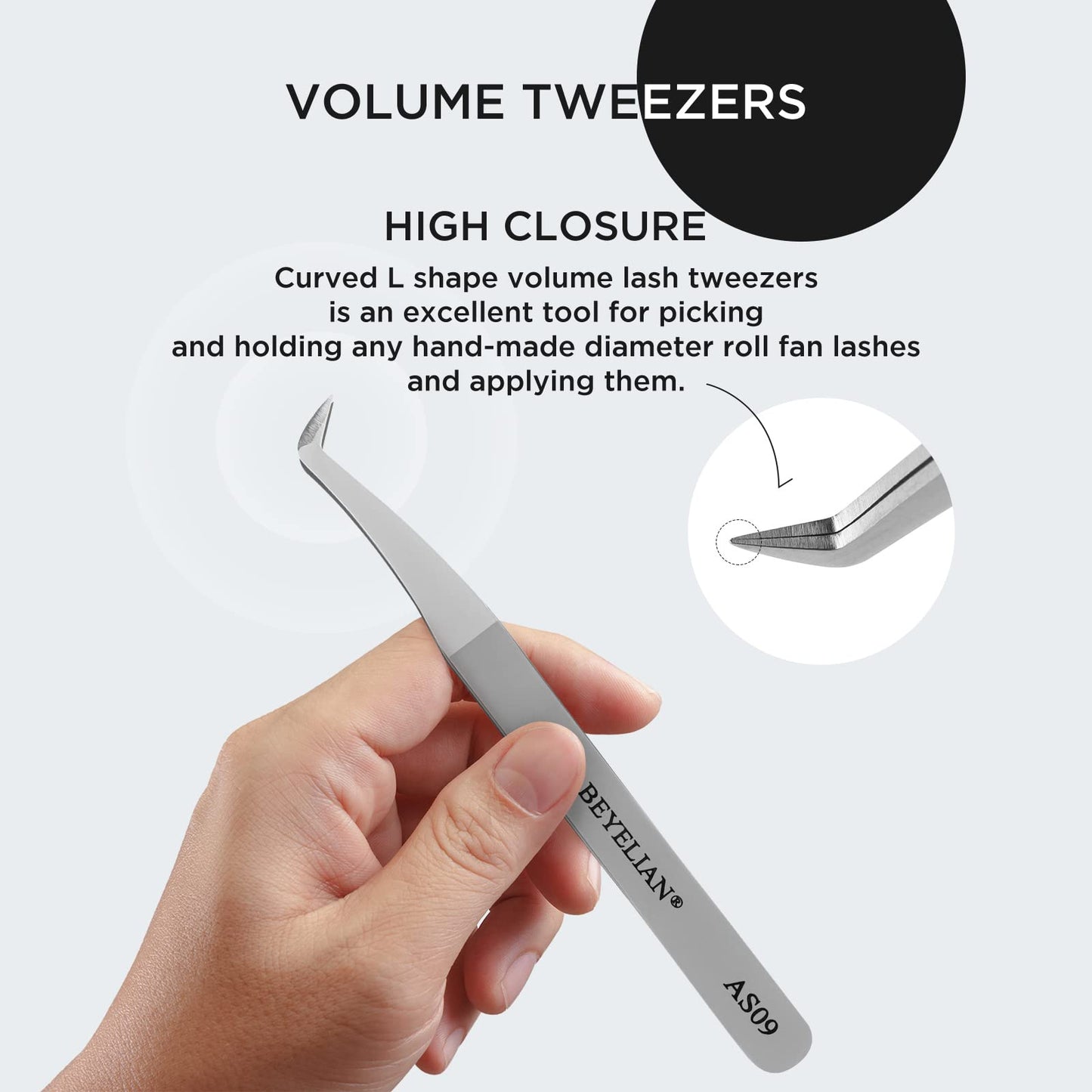 Volume Lash Tweezers Beyelian Lash Tweezers for Eyelash Extensions, Curved L High Precision Tip for Mega Fans, Stainless Steel AS09 Silver. Beauty & Personal Care BEYELIAN