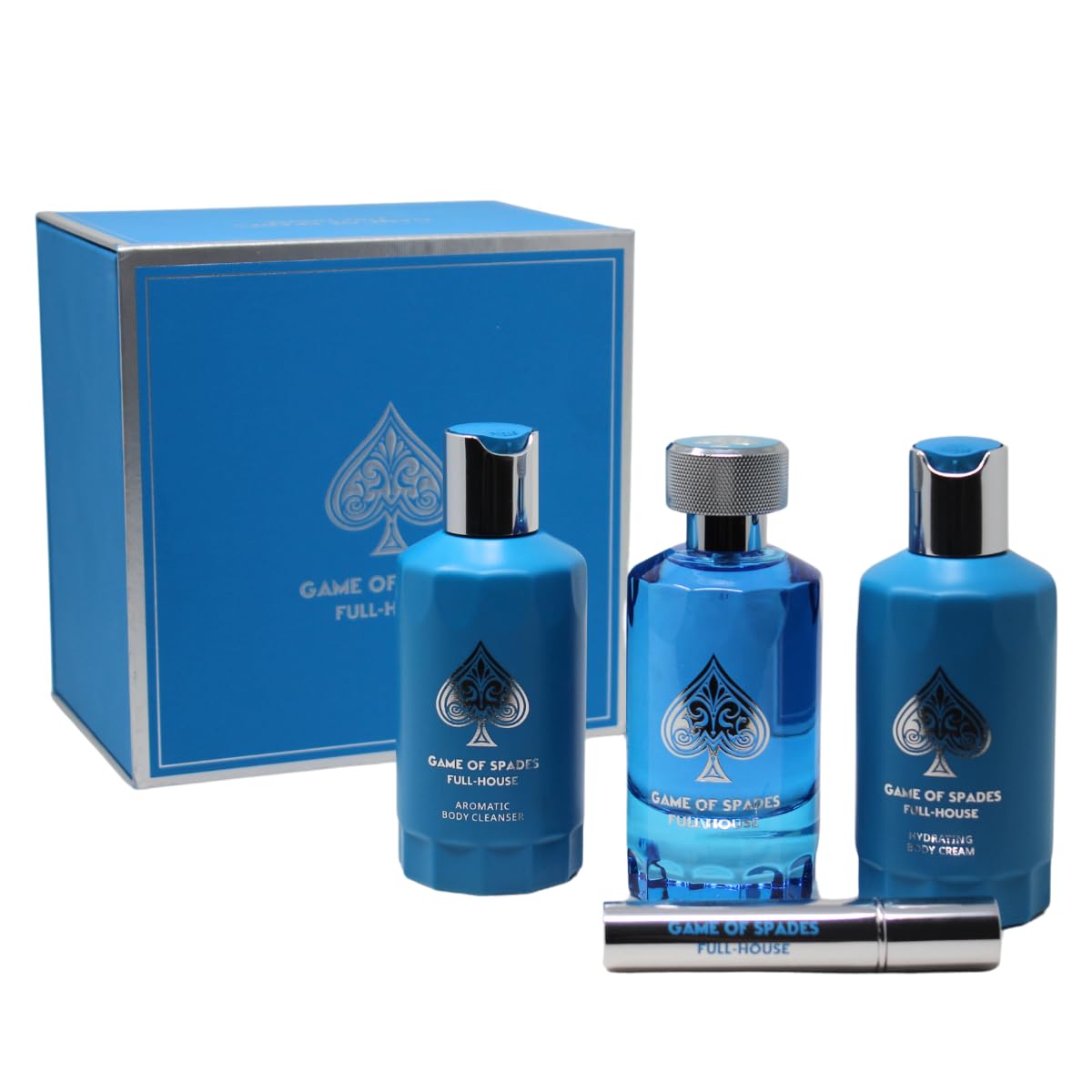 Set Jo Milano Game of Spades Full-House Unisex (4 Pc) 3.4 Oz Parfum / 6.8 Oz Aromatic Body/ 6.8 Oz Body Cream / 0.27 Oz Refillable Atomizer Beauty & Personal Care Jo Milano