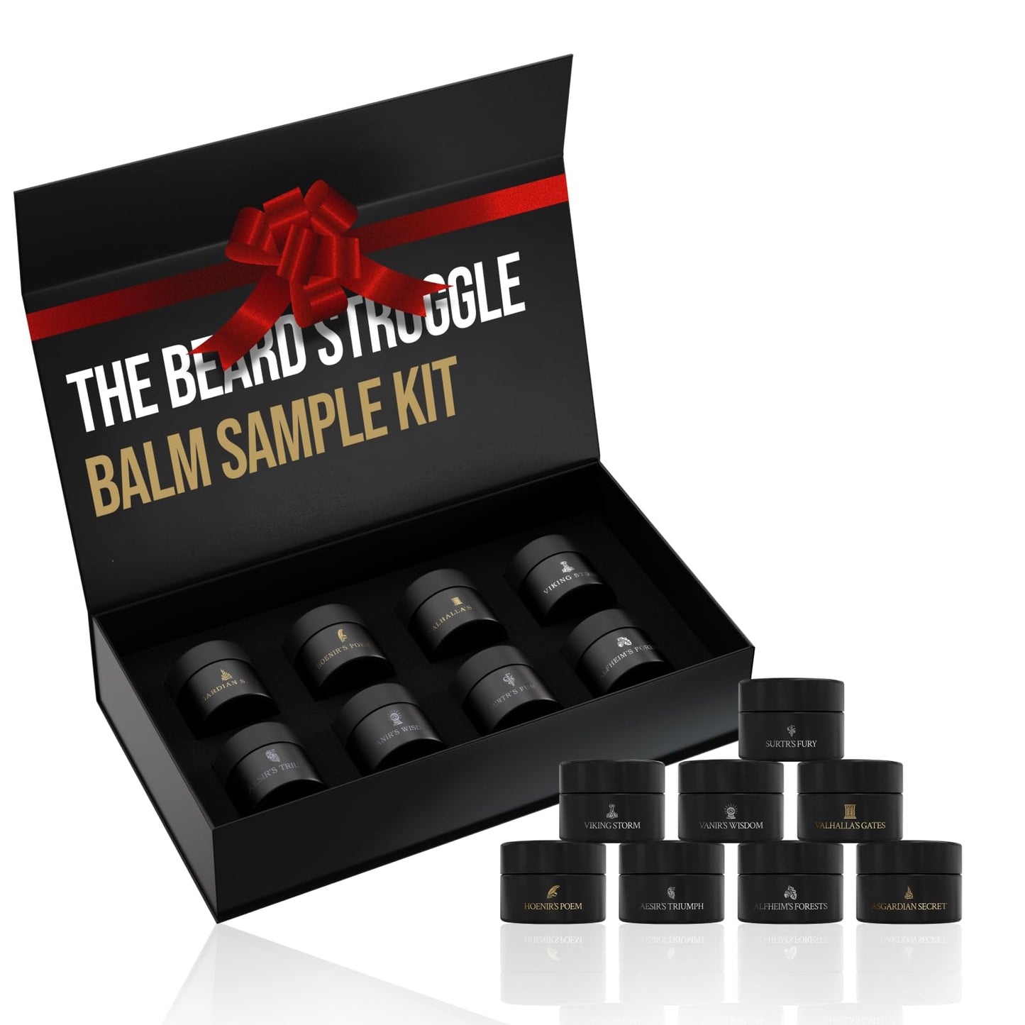 The Beard Struggle Balm Sampler Kit Set of 8 Warrior Glass Jars - Beard Balm for Men, Premium Gift Packaging - 8x 10g / 0.35 US. oz. Beauty and Personal Care The Beard Struggle