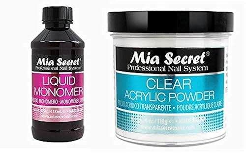 MIA SECRET 4oz Liquid Monomer + 4oz Clear Acrylic Powder Nail Art System Beauty & Personal Care Mia Secret