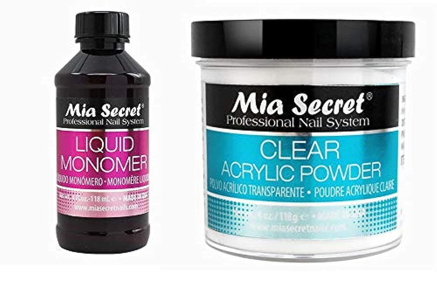 MIA SECRET 4oz Liquid Monomer + 4oz Clear Acrylic Powder Nail Art System Beauty & Personal Care Mia Secret