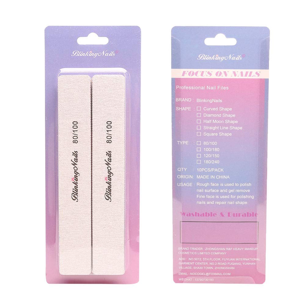 10Pcs Nail File 80/100 Grit Professional Nail Files and Buffers for Natural Nails, Double Sides Washable Block Disposable Nail Files for Nail Art DIY Beauty & Personal Care BlinkingNails