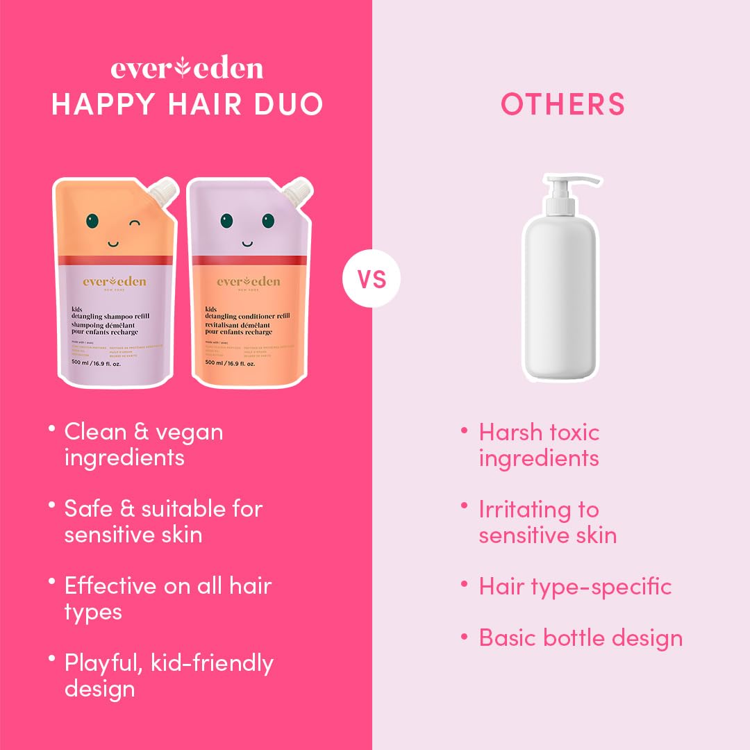 Evereden Kids Shampoo & Conditioner Refills | Dermatologist-Tested, EWG Verified, No Silicones | Detangling Haircare with Plant Protein Peptides Beauty & Personal Care Evereden