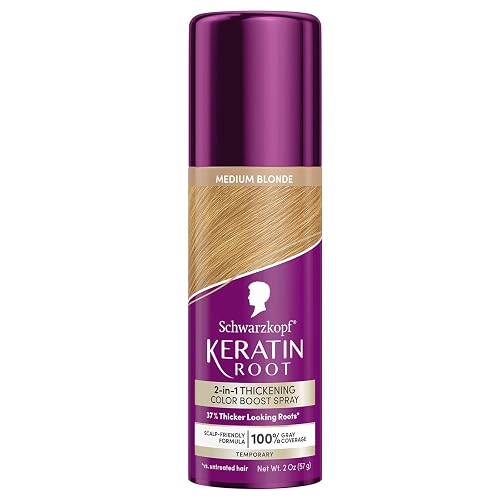 Schwarzkopf Keratin Color Root Temporary Hair Color Spray, Medium Blonde, Instant Gray Coverage, Thicker, Fuller-Looking Roots, Easy-to-Use, No Beauty & Personal Care Schwarzkopf