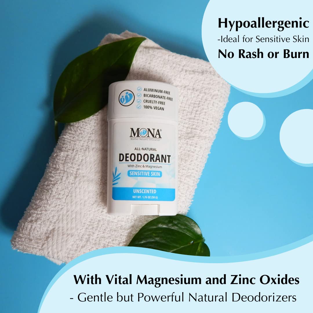 MONA BRANDS All Natural Deodorant For Women & Men - For Sensitive Skin - No Aluminum or Baking Soda - (UNSCENTED 1.76 Oz) Beauty and Personal Care MONA