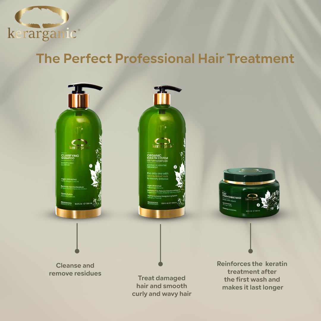 ORGANIC KERATIN SYSTEM PREMIUM - PROFESSIONAL HAIR STRAIGHTENING BUNDLE (Clarifying Shampoo 500ml + Keratin Treatment 500ml + Mask 500ml) Beauty & Personal Care KERARGANIC