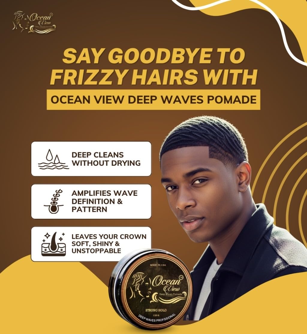 OCEAN VIEW DEEP WAVES POMADE- Water-Based Hair Cream for 360 Wave Training and Wolfing- Silky Smooth Application and Styling, Strong Hold, Easy Wash Beauty & Personal Care OCEAN VIEW DEEP WAVES POMADE