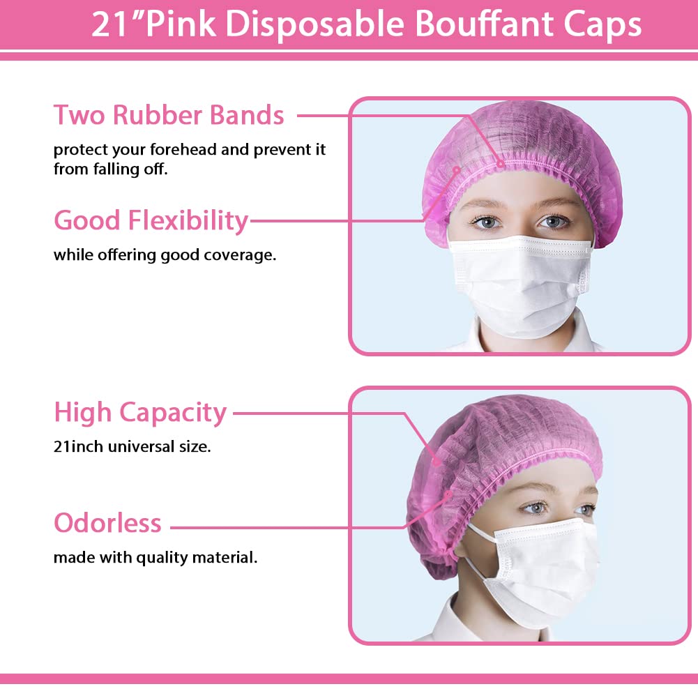 Abnaok Non Woven Disposable Dust Caps, 100 PCS Elastic Caps for Food Industries, Medical Works - Pleated Anti Dust Hat Set Universal Size(Pink) Beauty & Personal Care Abnaok