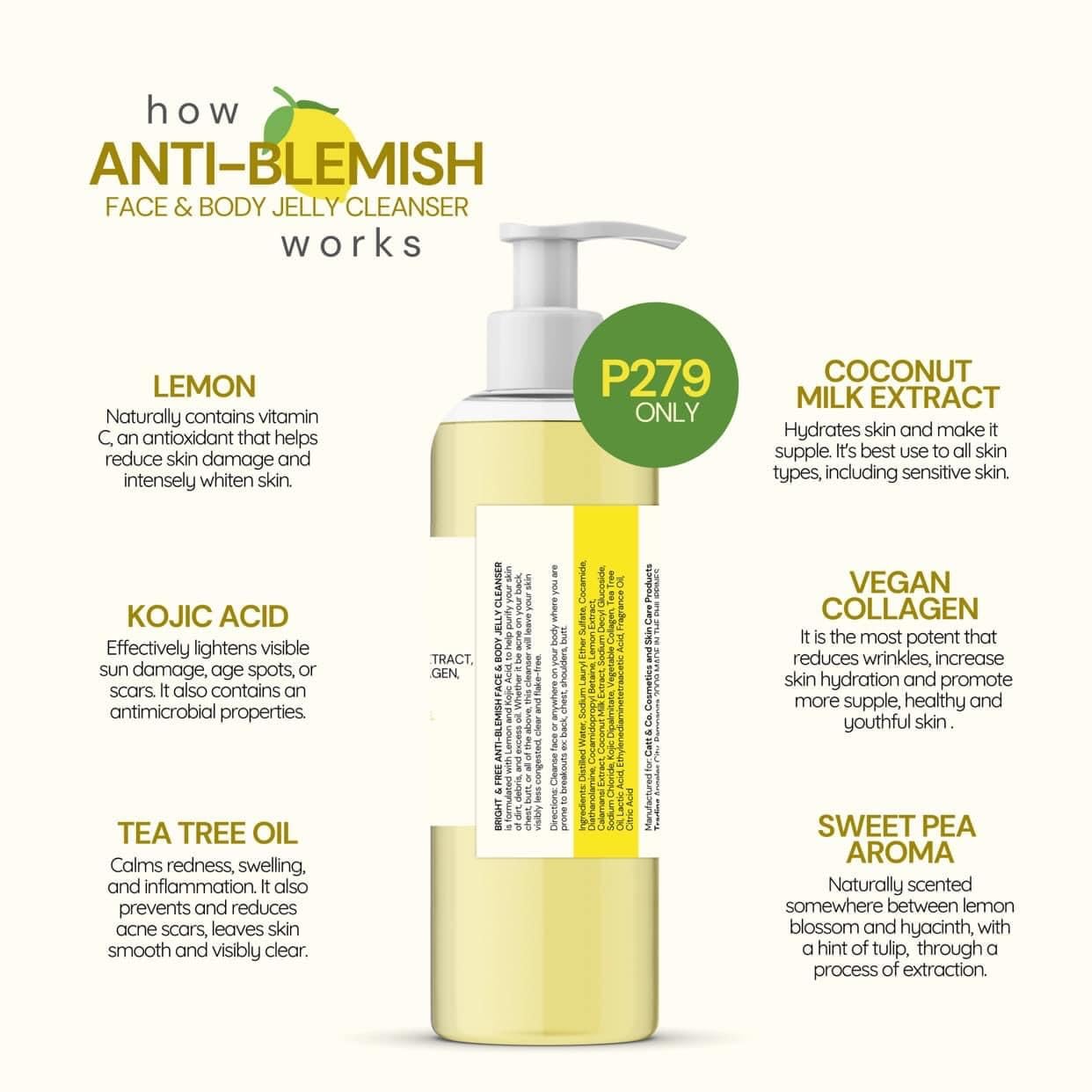 Catt & co. Bright and Free ANTI- BLEMISH FACE & BODY JELLY CLEANSER 250ML Beauty & Personal Care Catt & Co