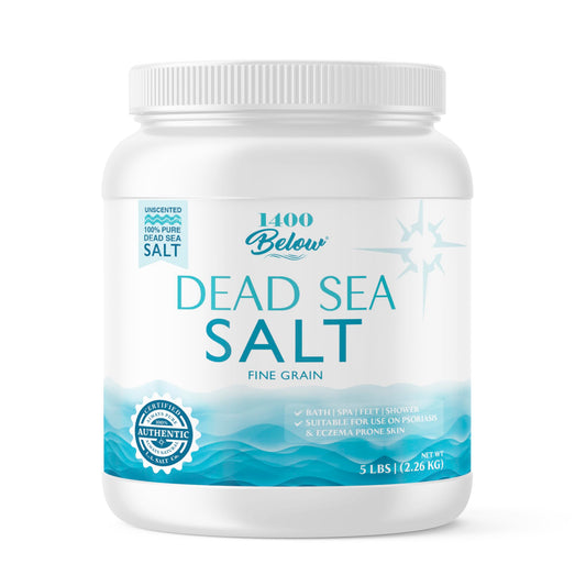 LA SALT CO 1400 Below 5 Lbs Jar Dead Sea Salt, Fine Grain - Foot and Spa Bath Soak, Exfoliating Body Scrub, 100% Pure and Mineral-Rich, Highest Beauty and Personal Care LA SALT CO