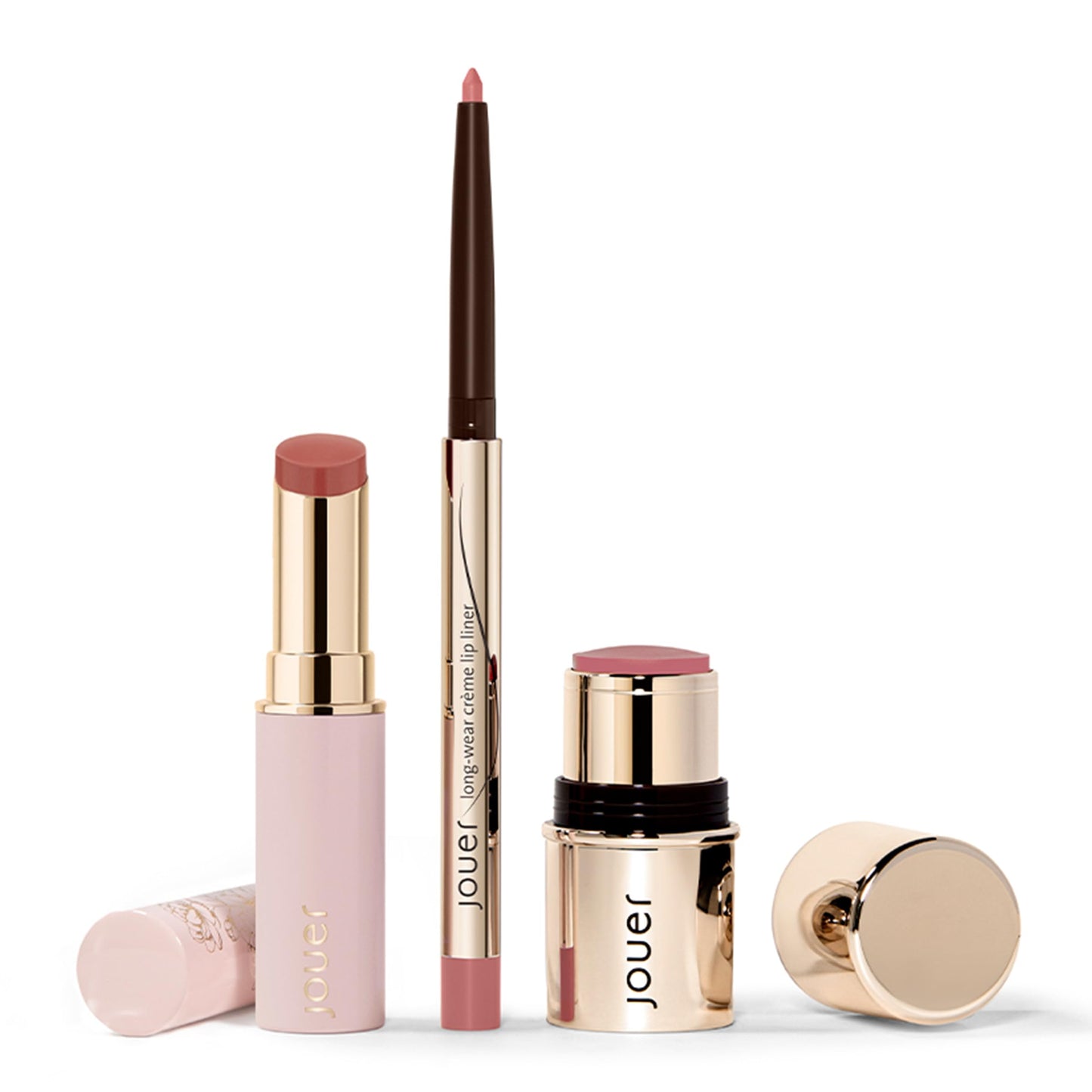 Jouer Bare Rose Collection - Blush Stick, Cream Lip Liner, Lip Plumping Balm Kit - Face Makeup in Rose Shades - Hydrating Formulas for Long Wear Beauty & Personal Care Jouer