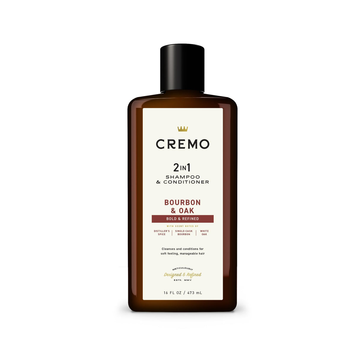 Cremo 2-in-1 Mens Shampoo & Conditioner, Bourbon & Oak, 16 Fl Oz