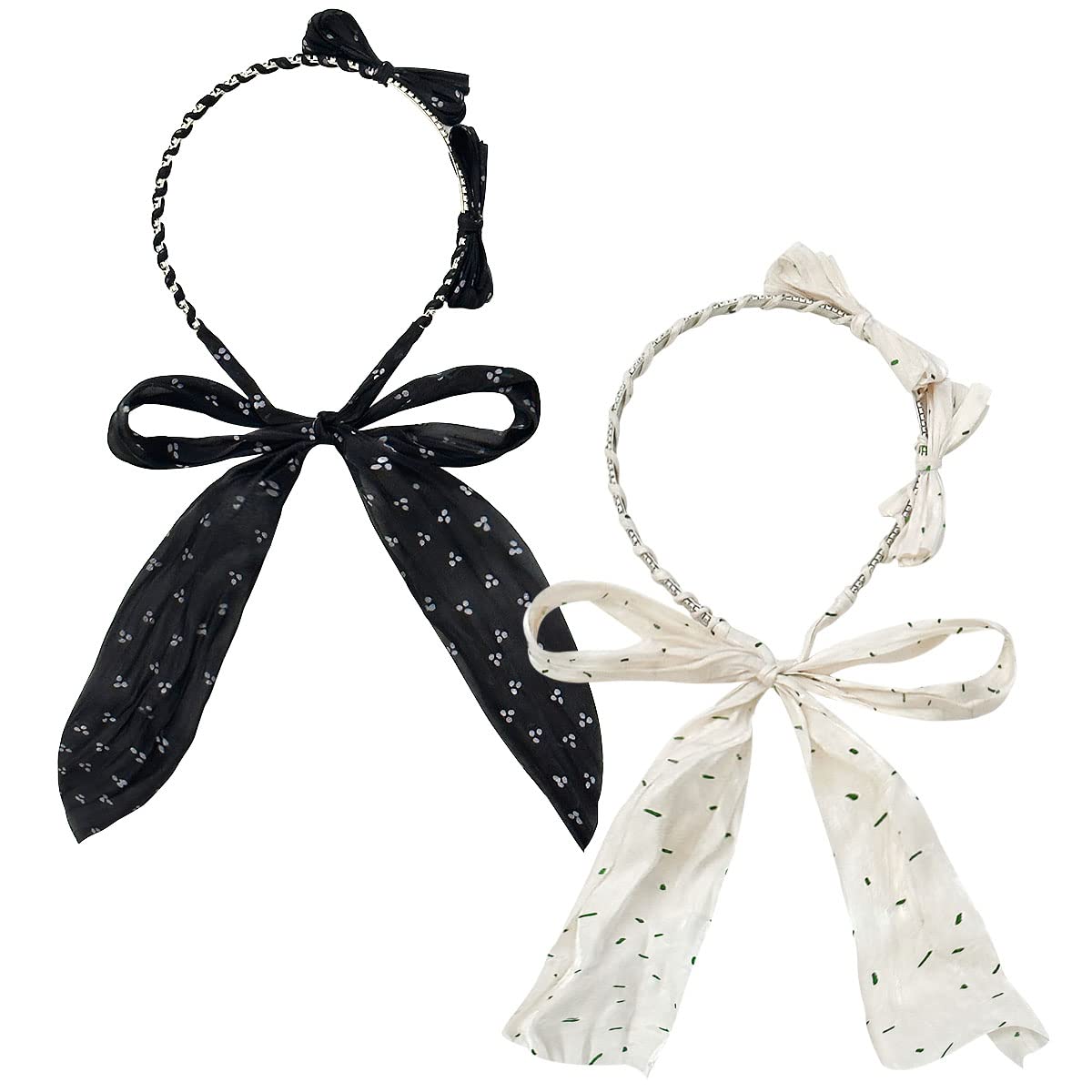 allydrew Bow Headbands with Long Ribbon Head Wraps (Set of 2)
