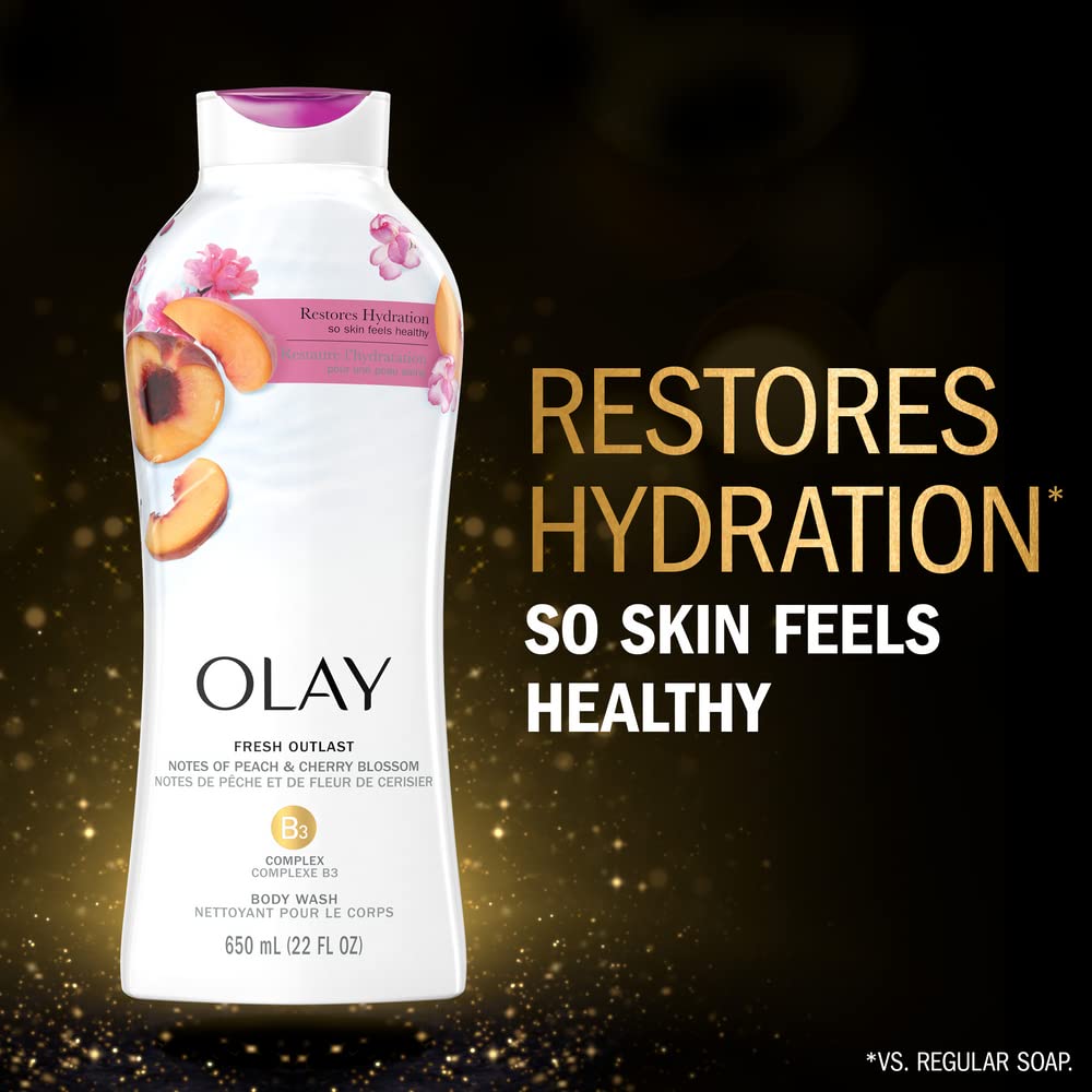 Olay Fresh Outlast Paraben Free Body Wash with Energizing Notes of Peach and Cherry Blossom, 650 mL Beauty & Personal Care Olay