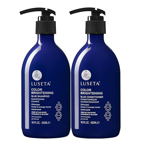 Luseta Color Brightening Blue Shampoo and Conditioner Set Orange & Copper Neutralizing for Brunettes & Dark Blondes, Brassiness Control Tone Beauty & Personal Care L LUSETA