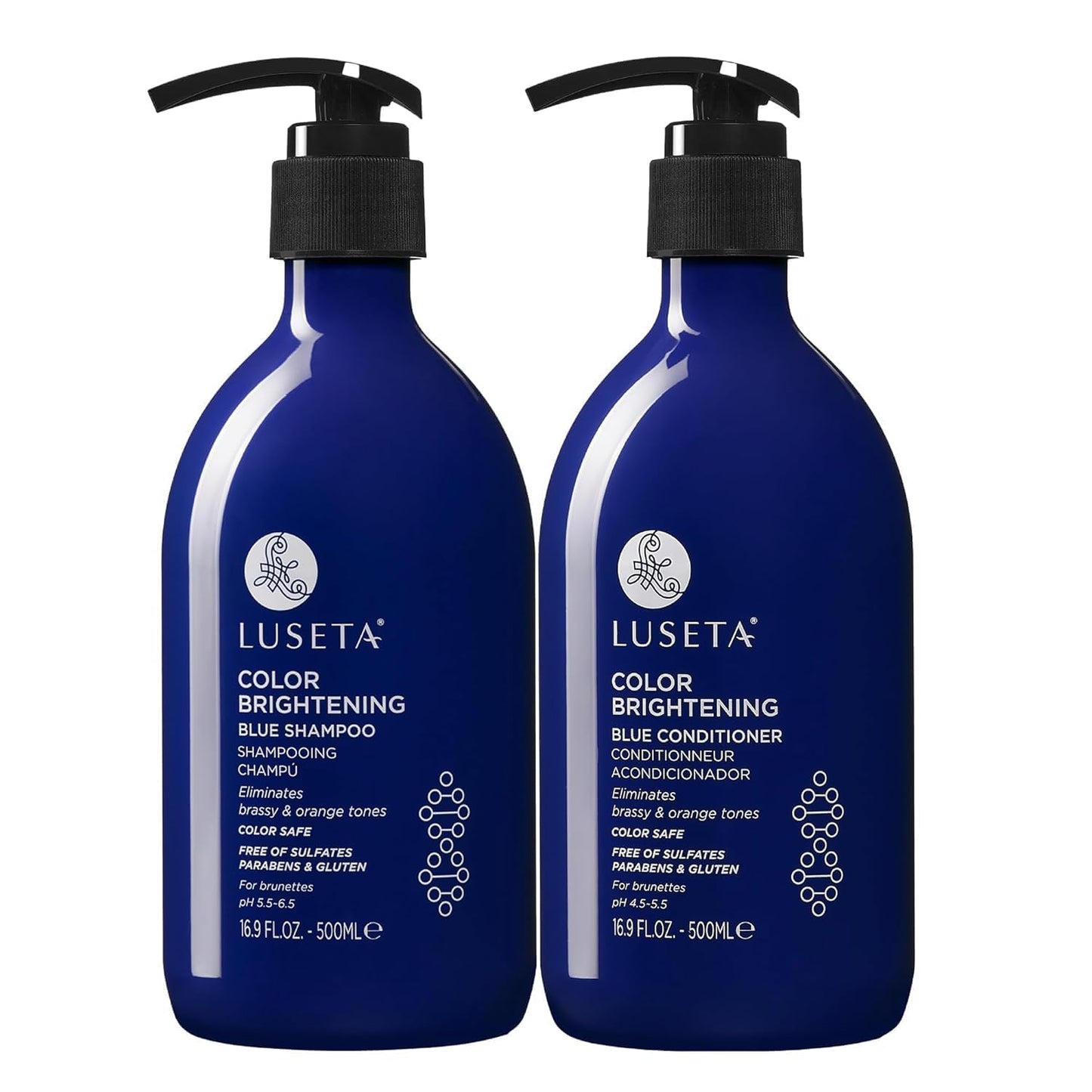 Luseta Color Brightening Blue Shampoo and Conditioner Set Orange & Copper Neutralizing for Brunettes & Dark Blondes, Brassiness Control Tone Beauty & Personal Care L LUSETA