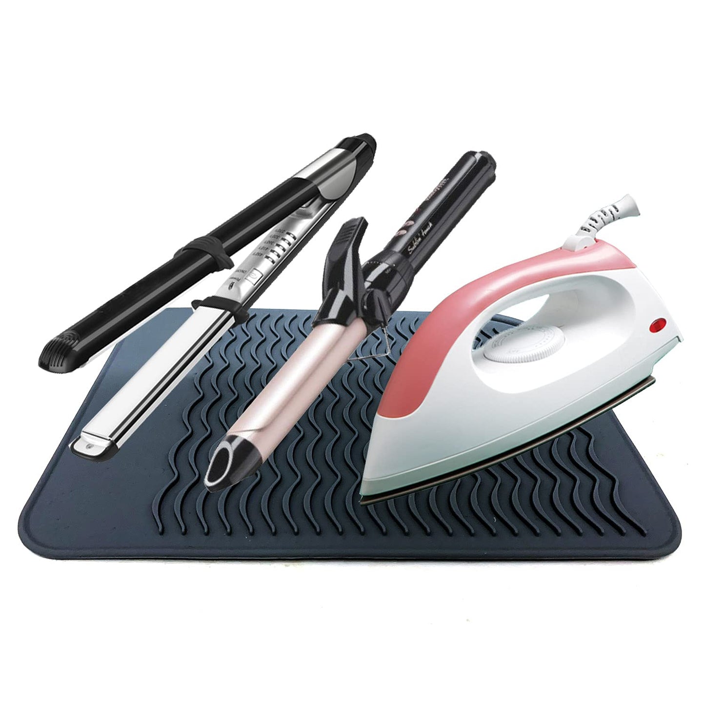 Large Heat Resistant Mat for Curling Irons, Hair Straightener, Flat Irons and Hair Styling Tools 11" x 7.5", Grey Beauty & Personal Care Lessmon
