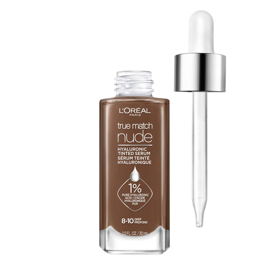 L'Oreal Paris True Match Nude Hyaluronic Tinted Serum Foundation with 1% Hyaluronic acid, Deep 8-10, 1 fl. oz.