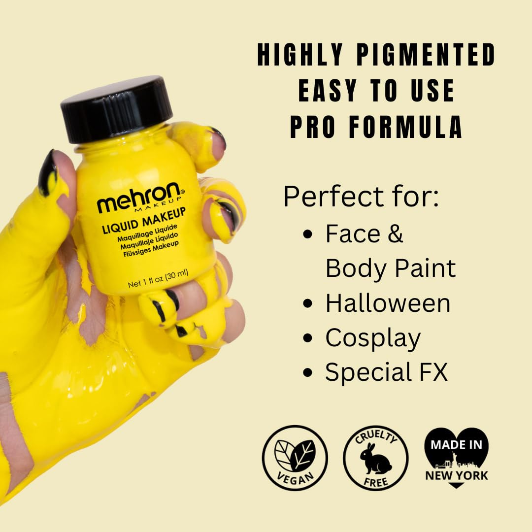 Mehron Makeup Liquid Makeup | Face Paint and Body Paint Perfect for Halloween, Cosplay I Air Brush Compatible Body Paint(1 oz) (YELLOW) Beauty & Personal Care Mehron