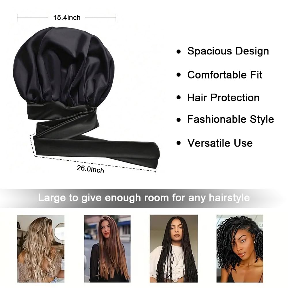 Hair Want Large Stain Sleep Bonnet for Women Adjustable Hair Bonnet with Elastic Tie Band for Braids Hair Sleeping Cap Scarf for Hair Care Satin Hair Beauty and Personal Care Hair Want