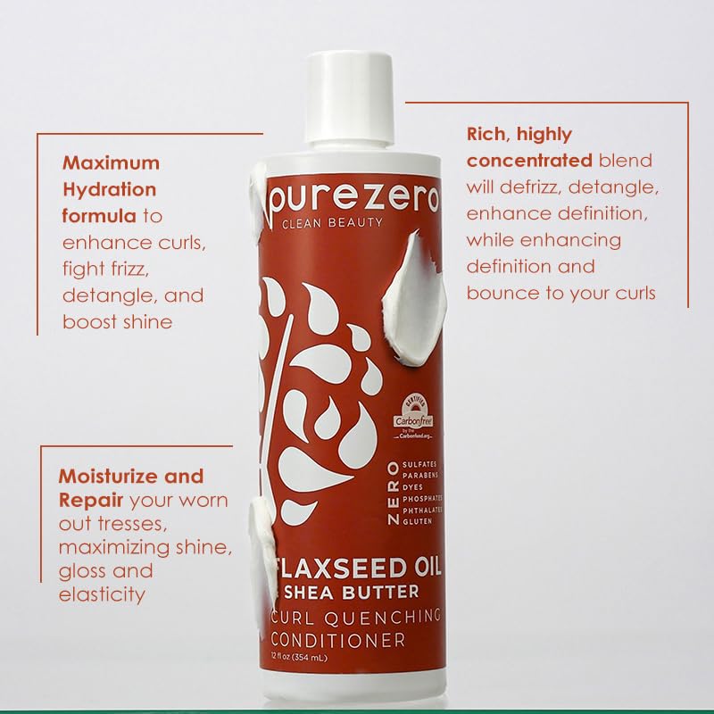 Purezero Flaxseed Oil & Shea Butter Shampoo and Conditioner Set - Curl Care - For Curly Hair Detangle & Defrizz - Zero Sulfates/Parabens/Dyes -100% Beauty & Personal Care Purezero