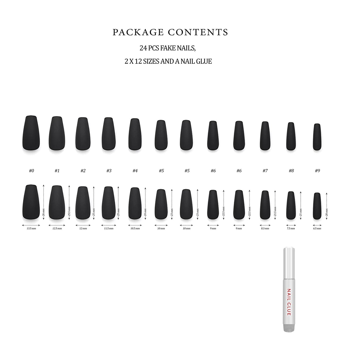 Hypnaughty 24 Pcs Noir Black Matte Luxury Coffin Press on Nails with Glue Medium Long Solid Black Color False Nails (Noir) Beauty & Personal Care Hypnaughty