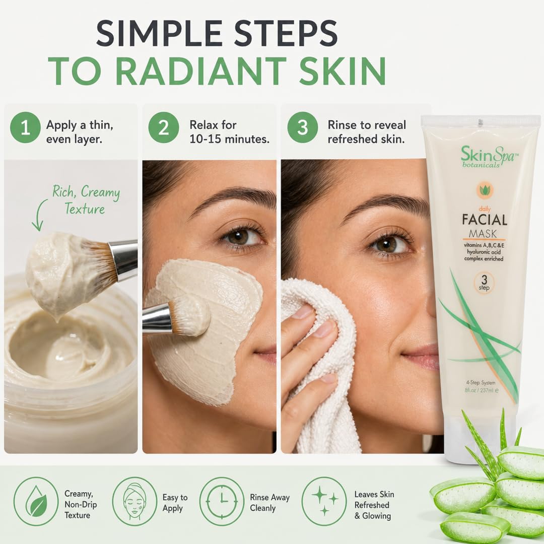 SkinSpa Clay Face Mask - Bentonite Clay & Hyaluronic Acid Deep Pore Cleansing Mask | Vitamin A, C & E Complex | For Oily, Sensitive & Dull Skin | Beauty & Personal Care SkinSpa
