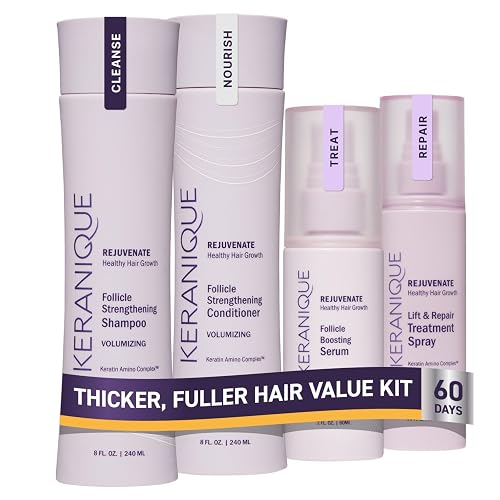 Keranique Volumizing Set for Thinning Hair in Women - Thickening Shampoo, Conditioner, Follicle Booster Serum, Volumizing Spray with Keratin for Fine Beauty & Personal Care Keranique