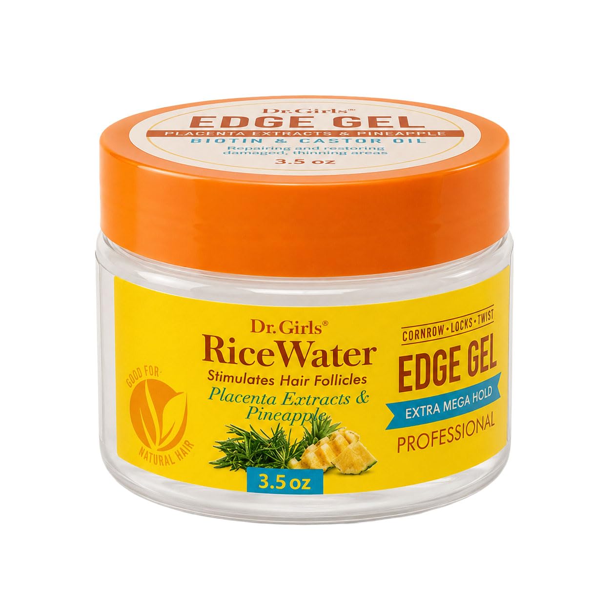 Dr. Girls Rice Water Edge Gel - Extra Mega Hold for Cornrows, Locs & Twists with Biotin, Castor Oil 3.5oz (Placenta Extracts & Pineapple) Beauty & Personal Care Dr.Girls