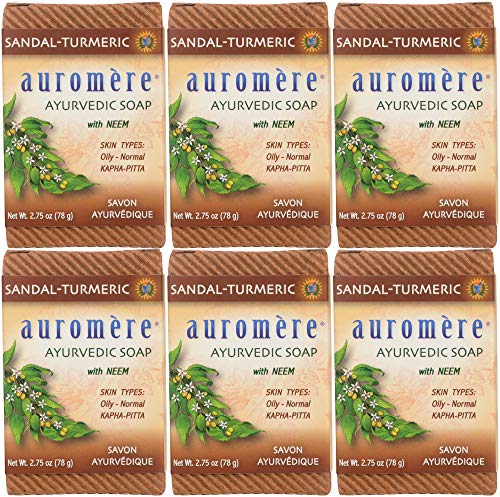 Auromere Ayurvedic Bar Soap, Sandal Turmeric - Eco Friendly, Handmade, Vegan, Cruelty Free, Natural, Non GMO (2.75 oz), 6 pack Beauty & Personal Care Auromere