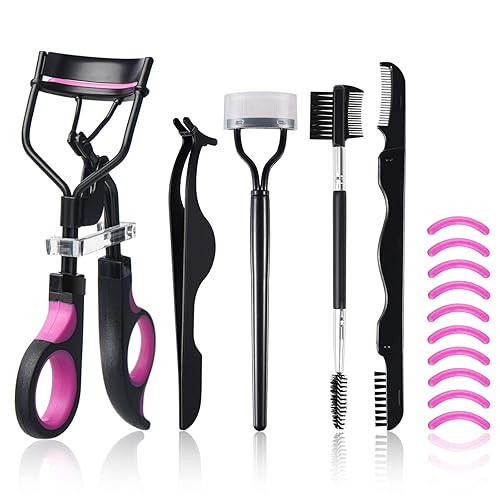 Eyelash Curlers Kit for Women w Lash Curler, Eyelash Comb Seperator, 3 in1 Mascara Brushes, Eyelash Extension Tweezers, Foldable Eyebrow Brush Beauty & Personal Care MUIIGOOD