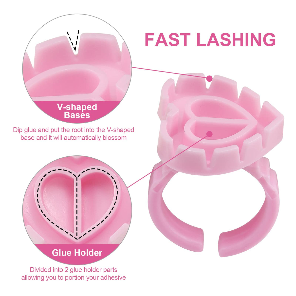 Glue Rings - Autdor 500Pcs Glue Rings for Eyelash Extensions Pink Lash Glue Rings Pigment Ring Cups Lash Glue Holder for Lash Extension Supplies Beauty & Personal Care Autdor