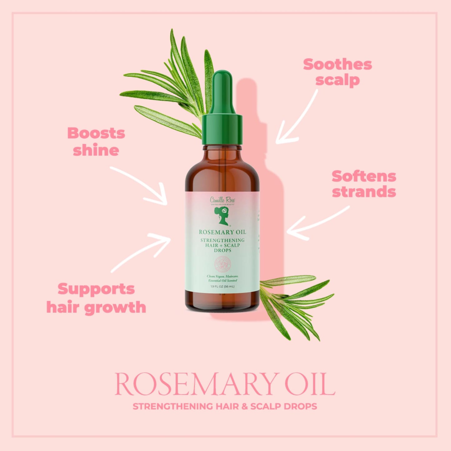 Camille Rose Rosemary Oil Strengthening Hair + Scalp Drops - Castor, Peppermint & Tea Tree Oil Blend for Strength & Resilience, Dry Scalp Treatment Beauty & Personal Care Camille Rose