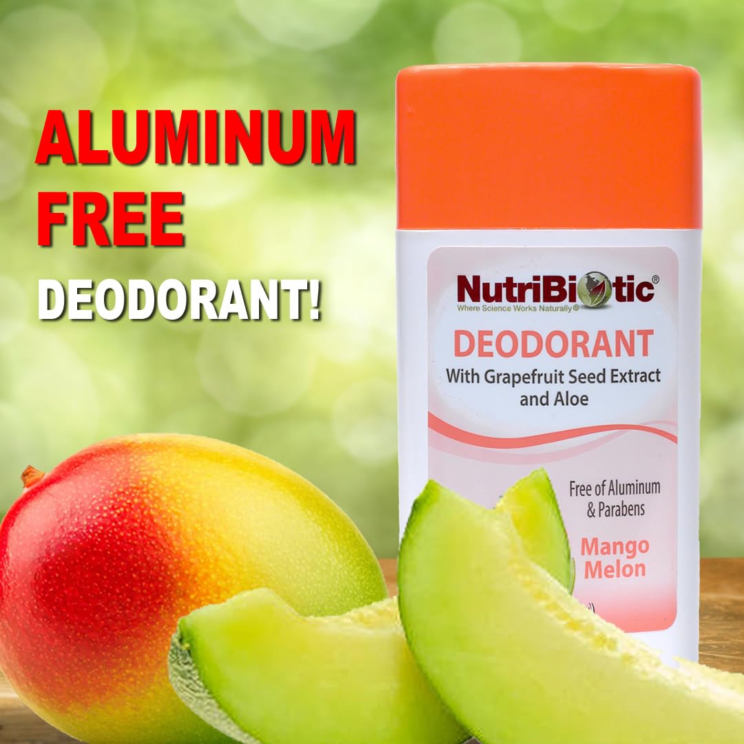 NutriBiotic Mango Melon Deodorant with GSE 2.6 Oz Stick Twin Pack - with Witch Hazel, Grapefruit Seed Extract, Aloe & Essential Oils - Vegan & Made Beauty and Personal Care NutriBiotic
