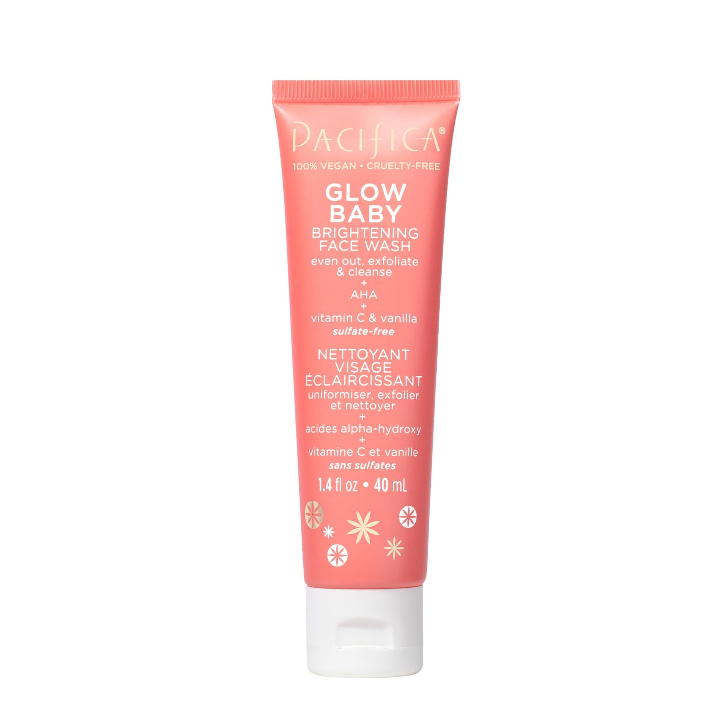 Pacifica Mini Glow Baby Brightening Facial Cleanser 1.4 oz - Vitamin C & Glycolic Acid (AHA) Face Wash- Daily Cleanser for Anti-Aging Exfoliating Beauty & Personal Care Pacifica