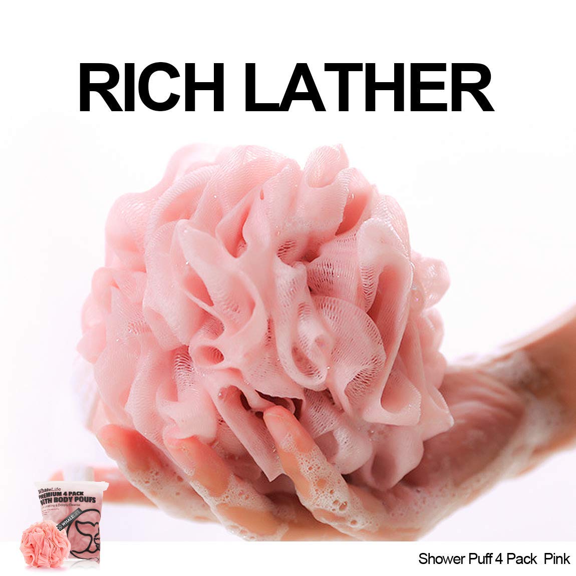 Loofah Sponge Bath Sponge for Women Men 4 Pack (Pink) Beauty & Personal Care WhaleLife