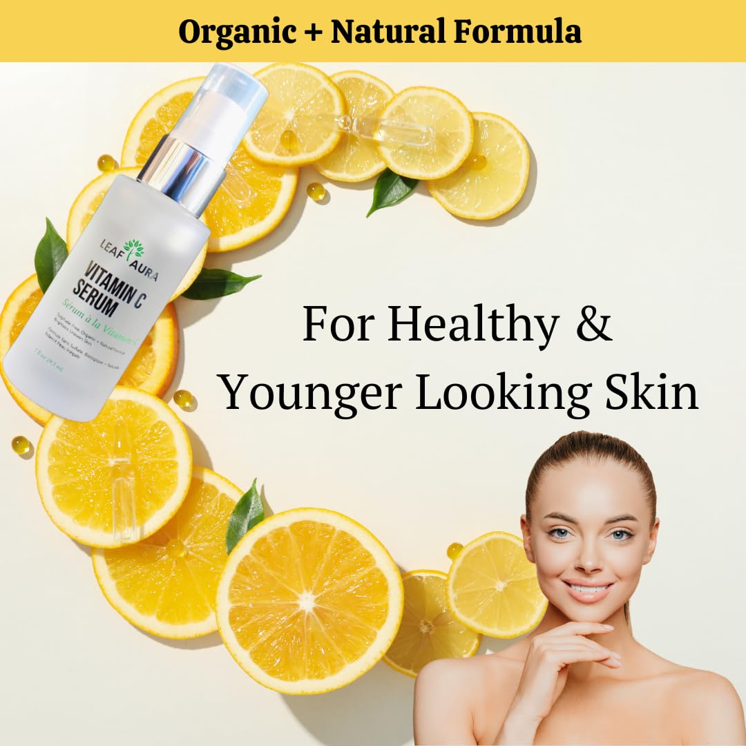 Leaf Aura Vitamin C Serum, Sulphate-Free, Organic+ Natural Formula, Brightens Uneven Skin, Made In Canada, 29.5ml Beauty & Personal Care leaf aura