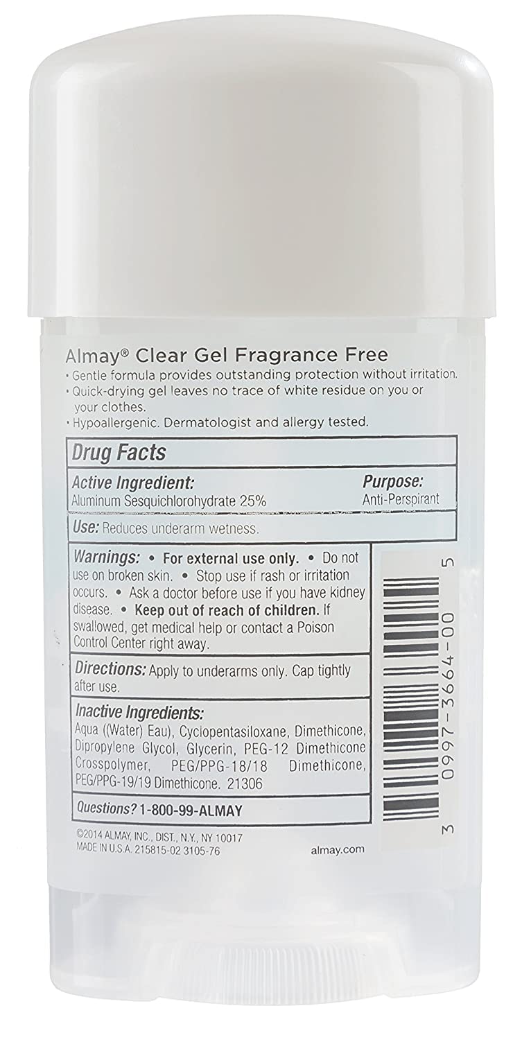 Almay Sensitive Skin Clear Gel Anti-Perspirant & Deodorant - Fragrance-Free 2.25 oz Beauty and Personal Care Almay