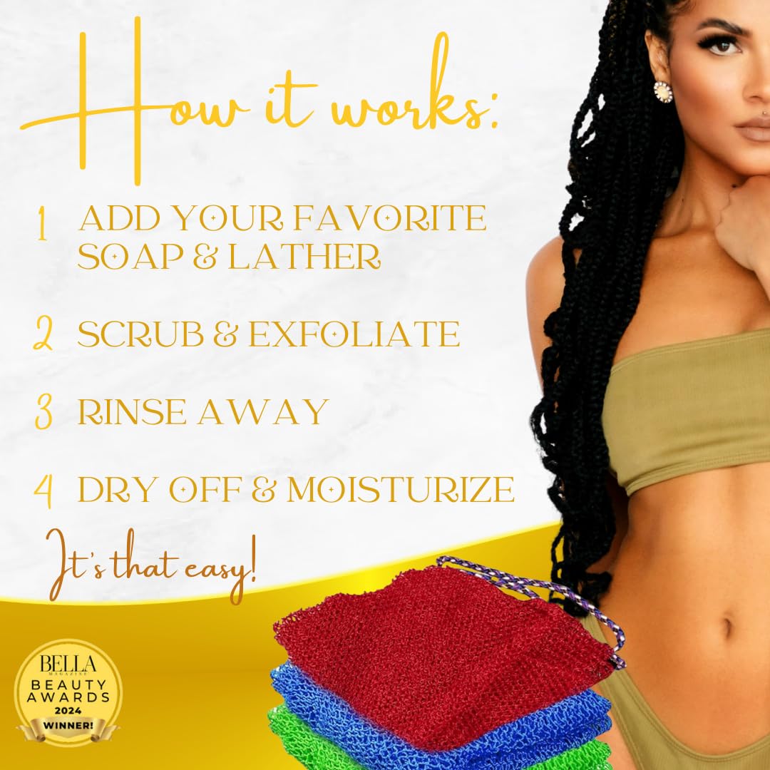 Luxxy® | 3 Pack Set 2 Soft African Exfoliating Nets & 1 Rough African Net Sponge with Handles For The Back, Neck or Feet, Black Women Owned, Achieve Beauty & Personal Care Luxxy