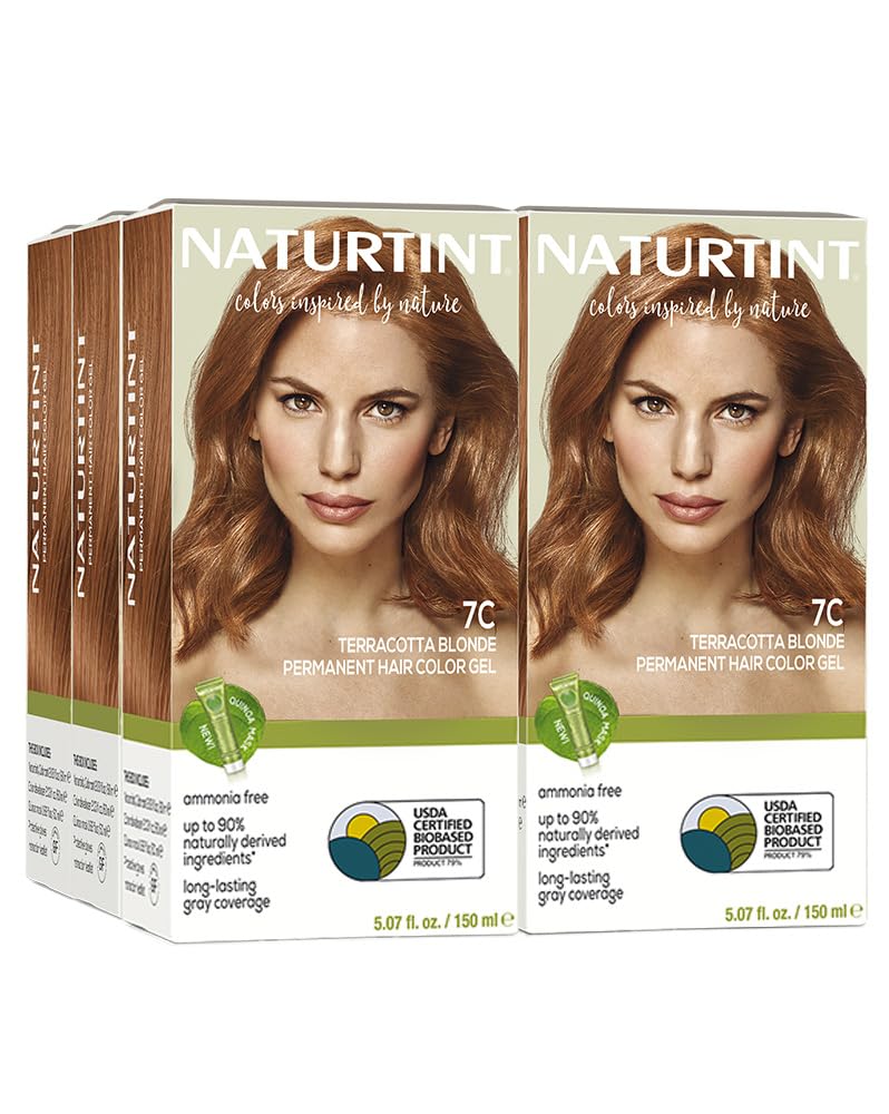 Naturtint 7C Terracotta Blonde Permanent Hair Color (Pack of 6), Ammonia Free, Vegan, Cruelty Free, up to 100% Gray Coverage, Long Lasting Results
