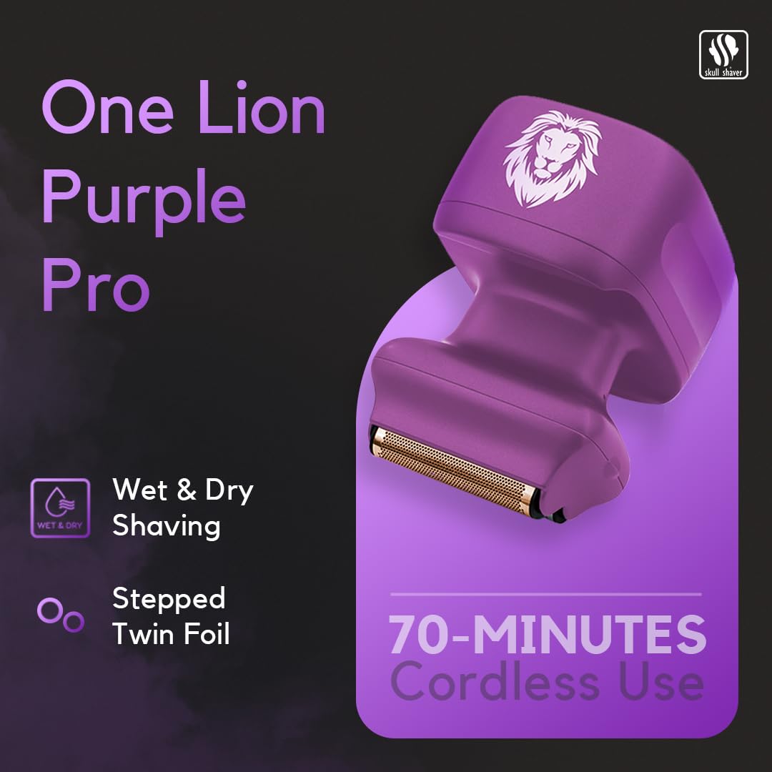 Skull Shaver One Lion Purple PRO Shaver for Women - Flawless Hair Removal - Stepped Twin Foil Blades - Wet or Dry Shaving - Rechargeable - Cordless Beauty and Personal Care Skull Shaver