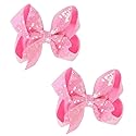 AMYDECOR 6 Inch Pink Sparkly Glitter Sequin Hair Bows for Girls Toddlers Kids Children Teenage (2PCS) Beauty & Personal Care AMYDECOR