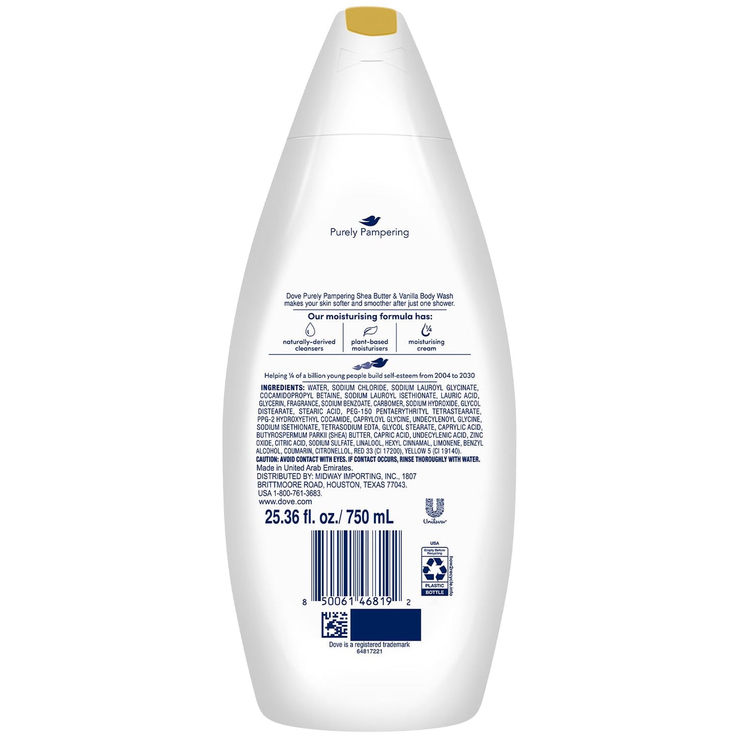 Dove Body Wash 6-Pack - Purely Pampering, Shea Butter & Warm Vanilla for Softer, Smoother Skin, 25.36 Fl Oz Ea Beauty & Personal Care Dove