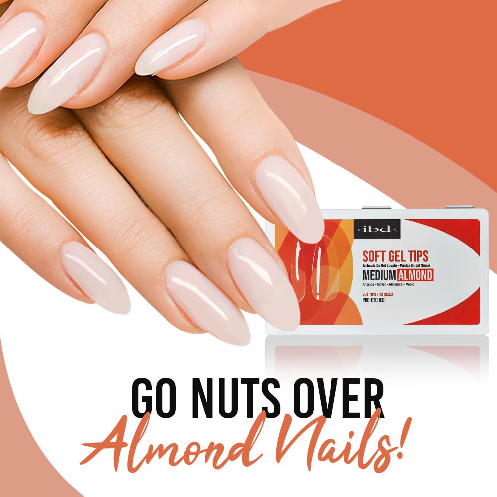 IBD Clear Soft Gel Nail Tips Medium Almond Shape - Pre-Etched, Nail Extensions for Strong Adhesion, Long-Lasting Acrylic Press On Nails, DIY Nail Art