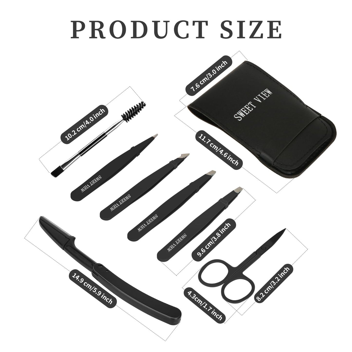 SWEET VIEW 7pcs Eyebrow Tweezers Kit for Women Precision Plucker with Brow Scissors & Razor & Spoolie for Facial, Chin, Brow, Splinter and Ingrown Beauty and Personal Care SWEET VIEW