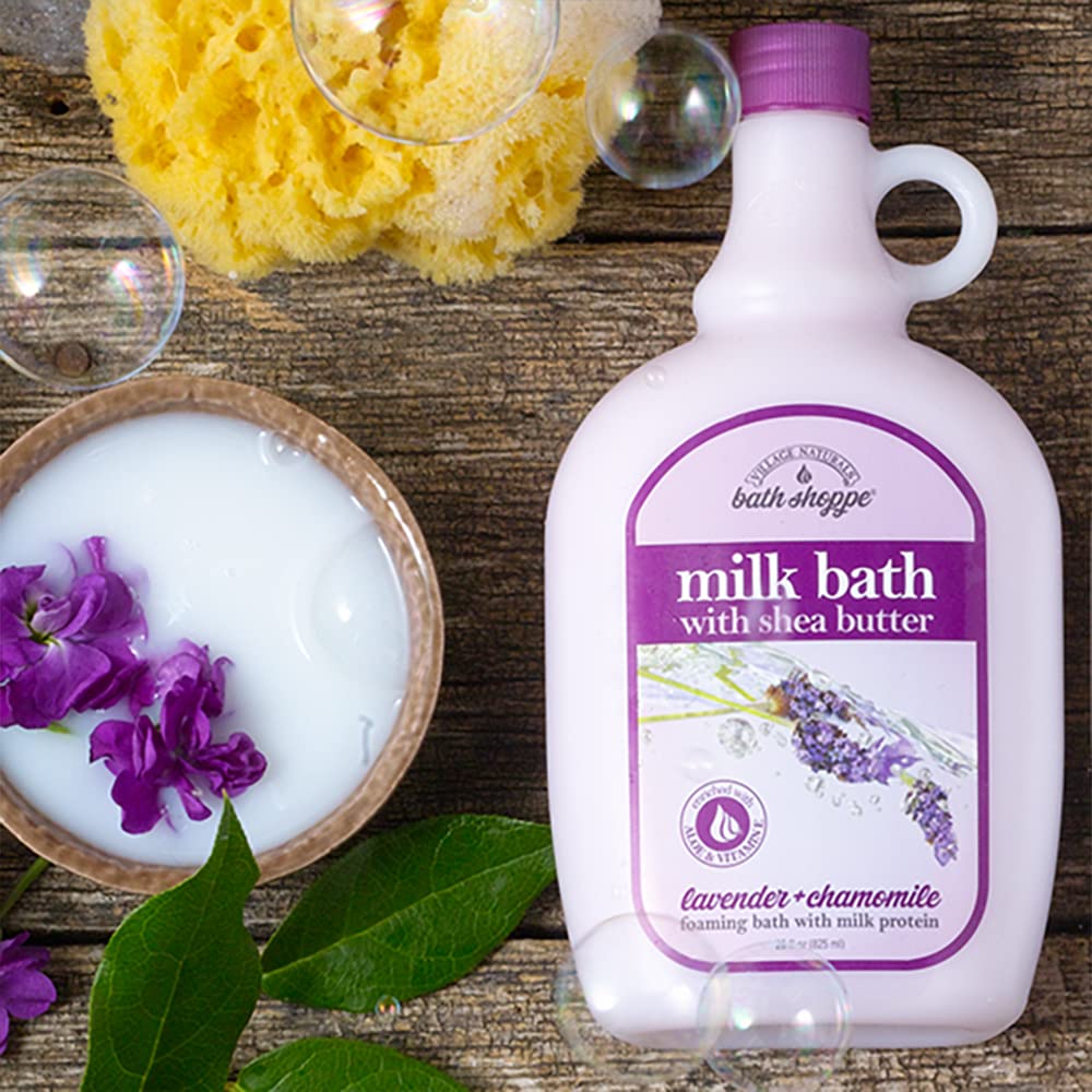 Village Naturals Bath Shoppe Moisturizing Lavender Chamomile Milk Bath - Hydrates Skin - Made with Shea Butter and Vitamin E (Pack of 2 Bottles, 28 fl Beauty & Personal Care Village Naturals Bath Shoppe