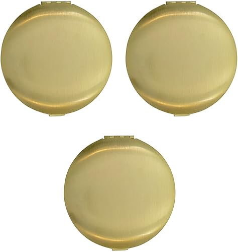 Stephanie Imports Set of 3 Double Sided Magnifying Compact Mirrors with Brushed Metal Finish (Gold, Round) Beauty & Personal Care Stephanie Imports