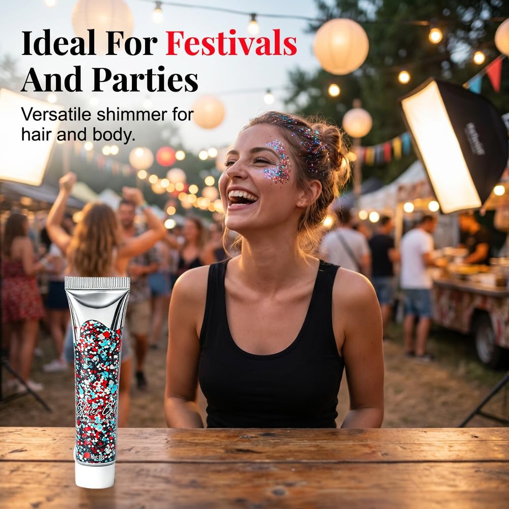 Waterproof Red White Blue Hair Glitter Stick for Patriotic Celebrations &Game Days, 4th of July Glitter Stick, Sparkling Face&Body Makeup with Star Beauty & Personal Care AprYew
