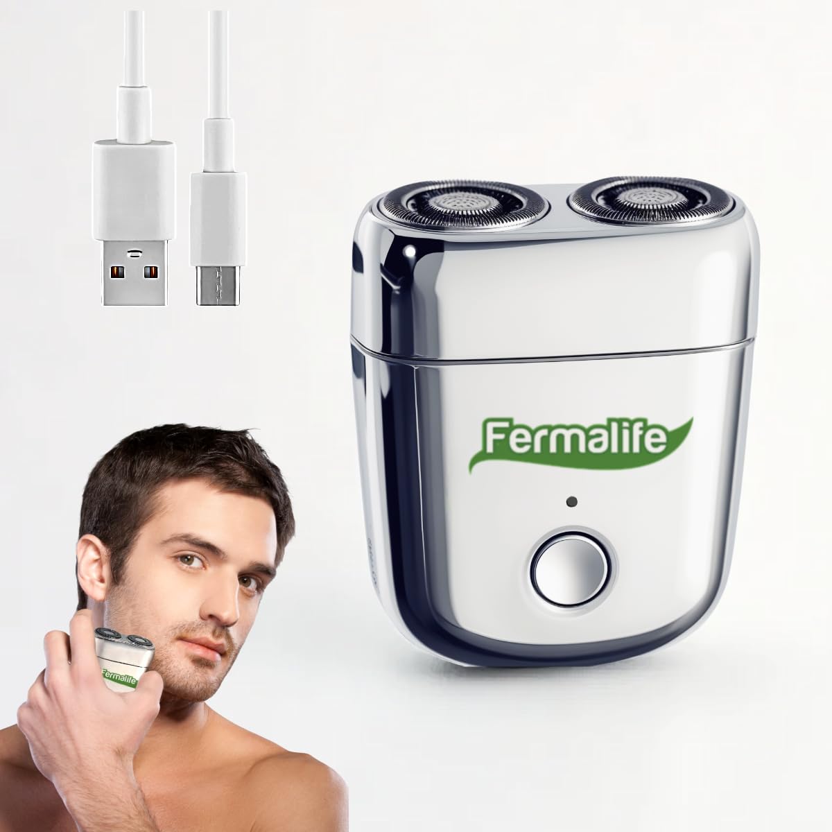 FERMALIFE Mini Electric Shaver, USB-C Rechargeable, Magnetic Dual Head Portable Shaver for Men, Waterproof Travel Razor, Quick Wet & Dry Shave, Easy Beauty and Personal Care FERMALIFE